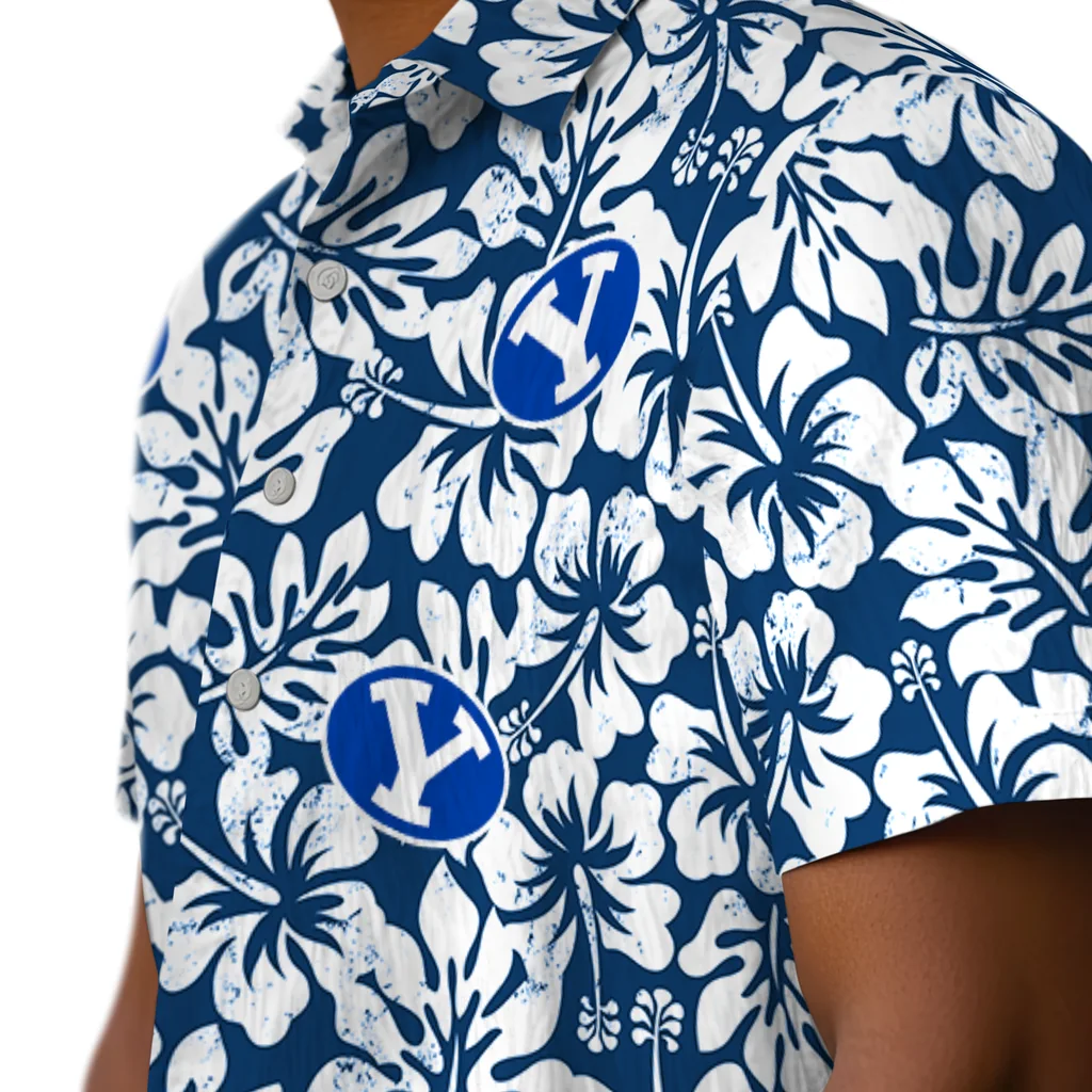 BYU Cougars Hawaiian Shirt - Hibiscus Motif byu cougars hibiscus motif blue white hawaiian shirts trendy