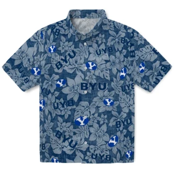 byu cougars hibiscus oasis blue hawaiian shirts best selling