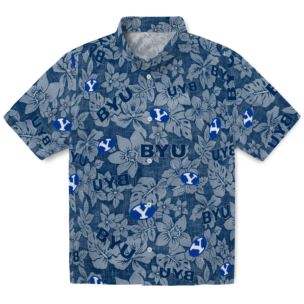 BYU Cougars Hawaiian Shirt - Hibiscus Oasis byu cougars hibiscus oasis blue hawaiian shirts best selling