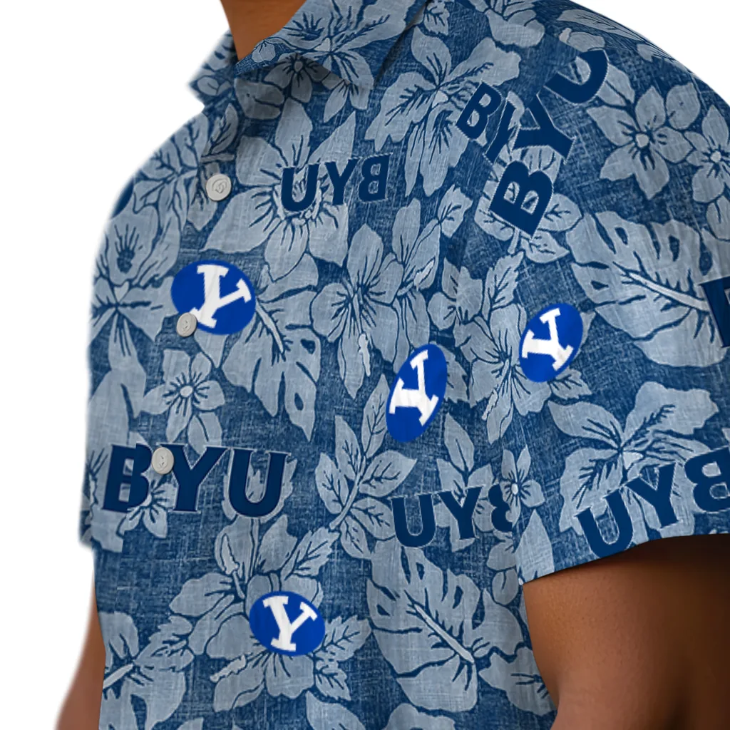 BYU Cougars Hawaiian Shirt - Hibiscus Oasis byu cougars hibiscus oasis blue hawaiian shirts trendy