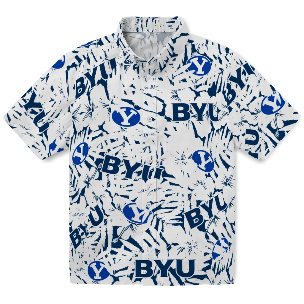 BYU Cougars Hawaiian Shirt - Hibiscus Overlay byu cougars hibiscus overlay hawaiian shirts best selling