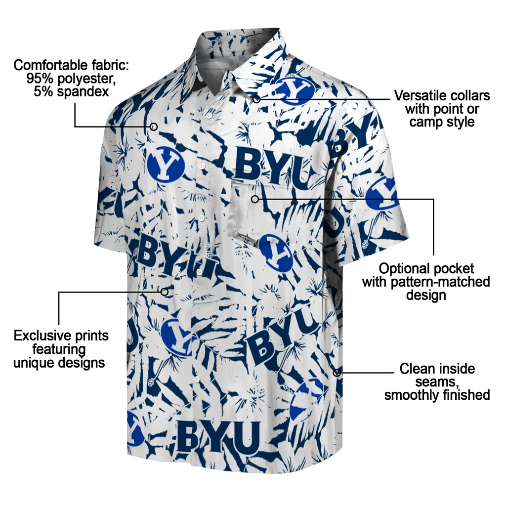 BYU Cougars Hawaiian Shirt - Hibiscus Overlay byu cougars hibiscus overlay hawaiian shirts new arrival