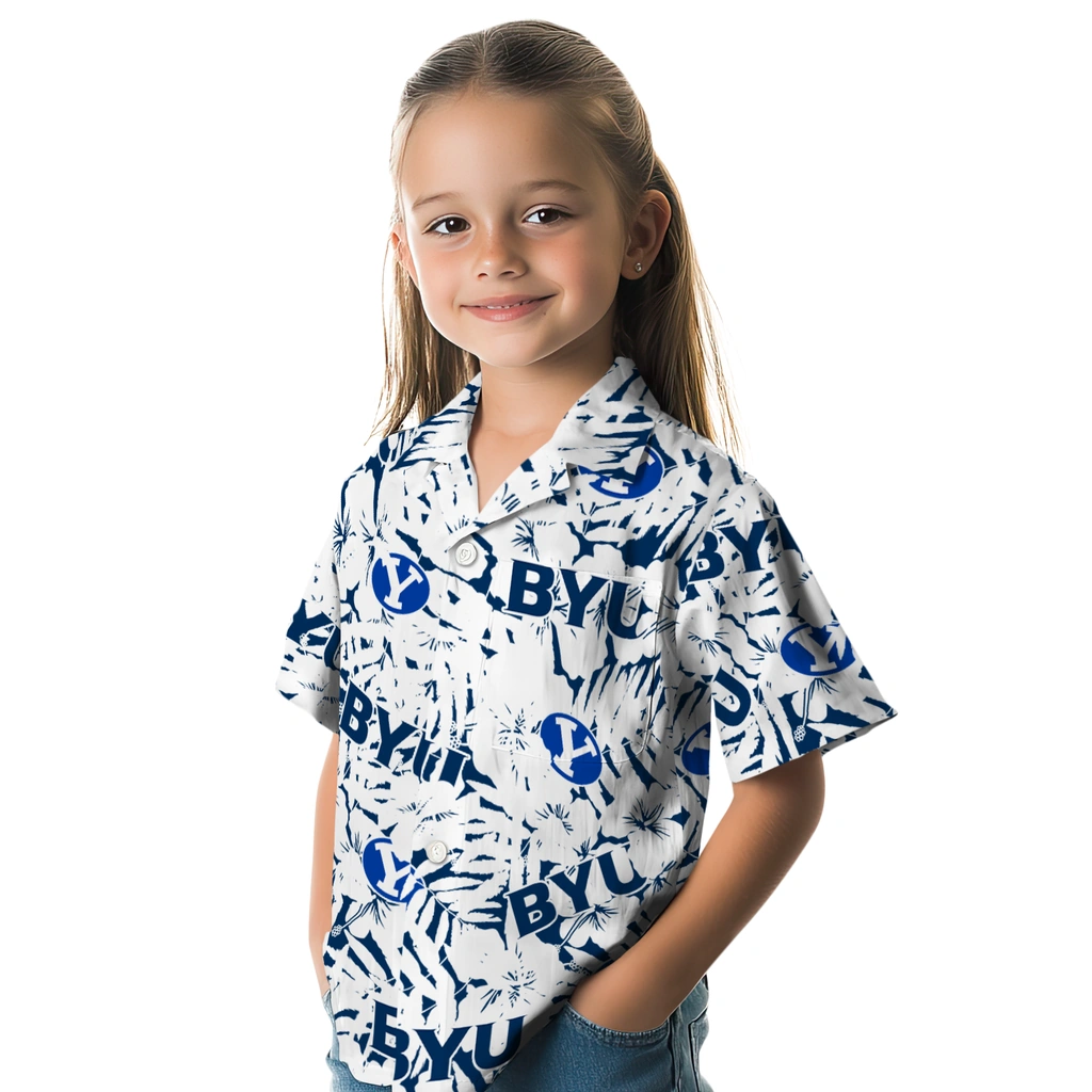 BYU Cougars Hawaiian Shirt - Hibiscus Overlay byu cougars hibiscus overlay hawaiian shirts premium grade