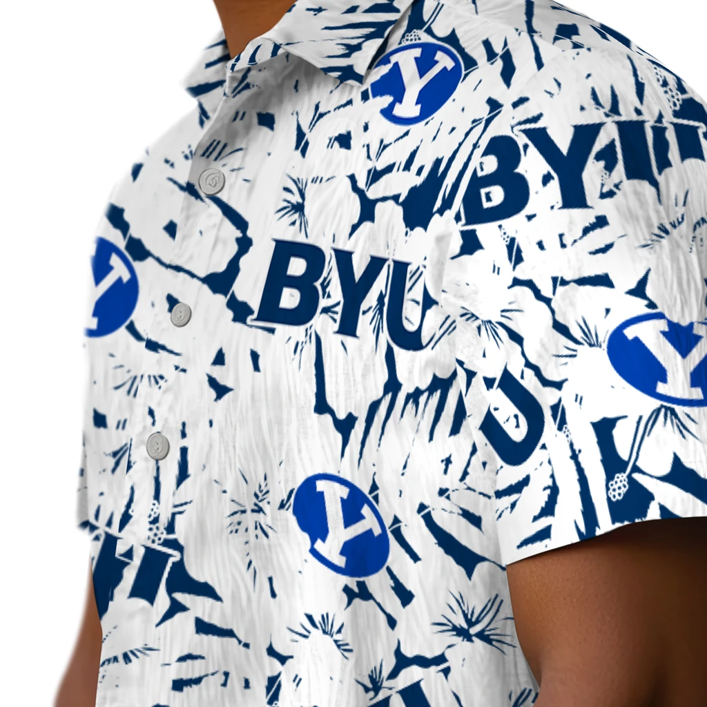 BYU Cougars Hawaiian Shirt - Hibiscus Overlay byu cougars hibiscus overlay hawaiian shirts trendy