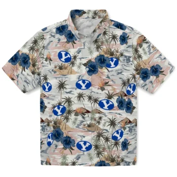 byu cougars hibiscus seaside white hawaiian shirts best selling