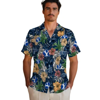 byu cougars tiki jungle blue hawaiian shirts fashion forward