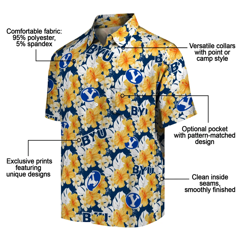 BYU Cougars Hawaiian Shirt - Hibiscus Tropics byu cougars hibiscus tropics blue yellow hawaiian shirts new arrival