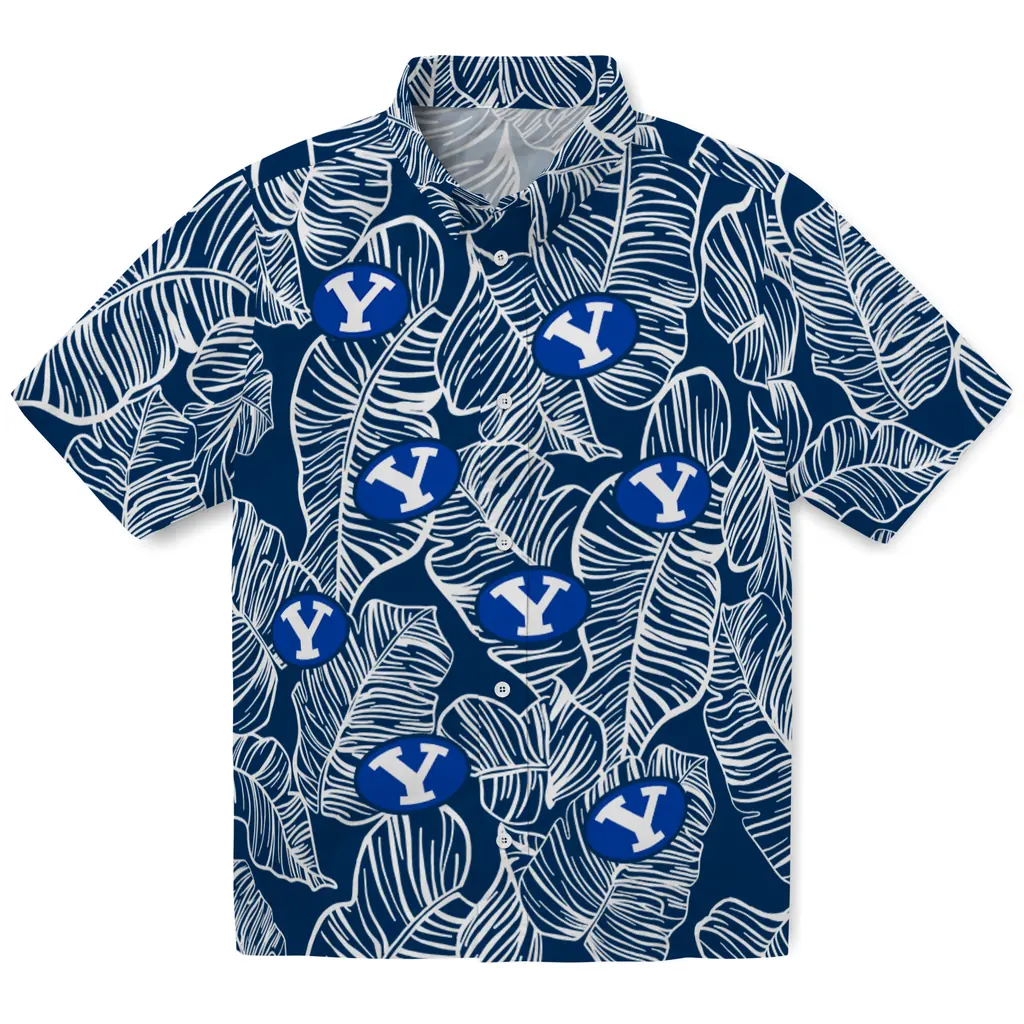BYU Cougars Hawaiian Shirt - Leaf Outline byu cougars leaf outline blue hawaiian shirts best selling