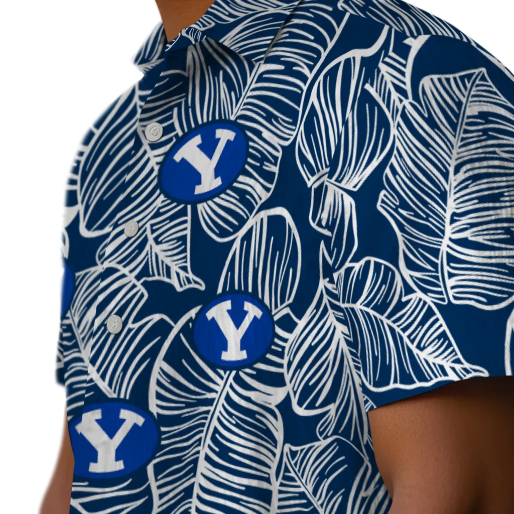 BYU Cougars Hawaiian Shirt - Leaf Outline byu cougars leaf outline blue hawaiian shirts trendy