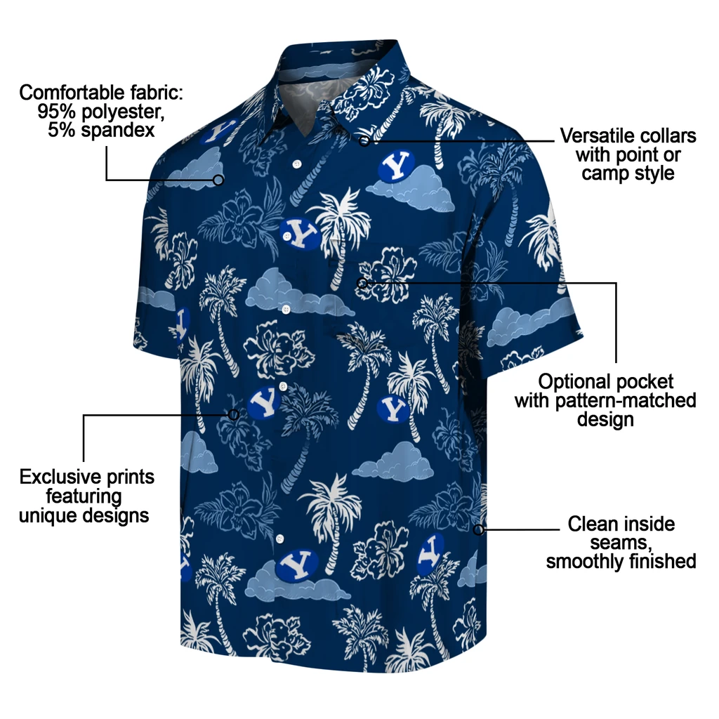 BYU Cougars Hawaiian Shirt - Palm And Clouds byu cougars palm and clouds blue hawaiian shirts new arrival