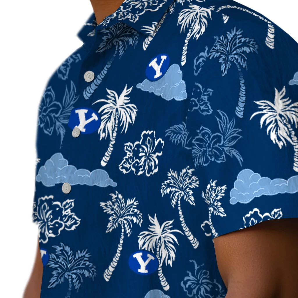 BYU Cougars Hawaiian Shirt - Palm And Clouds byu cougars palm and clouds blue hawaiian shirts trendy