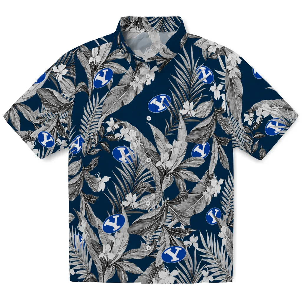 BYU Cougars Hawaiian Shirt - Palm Leaves byu cougars palm leaves blue hawaiian shirts best selling