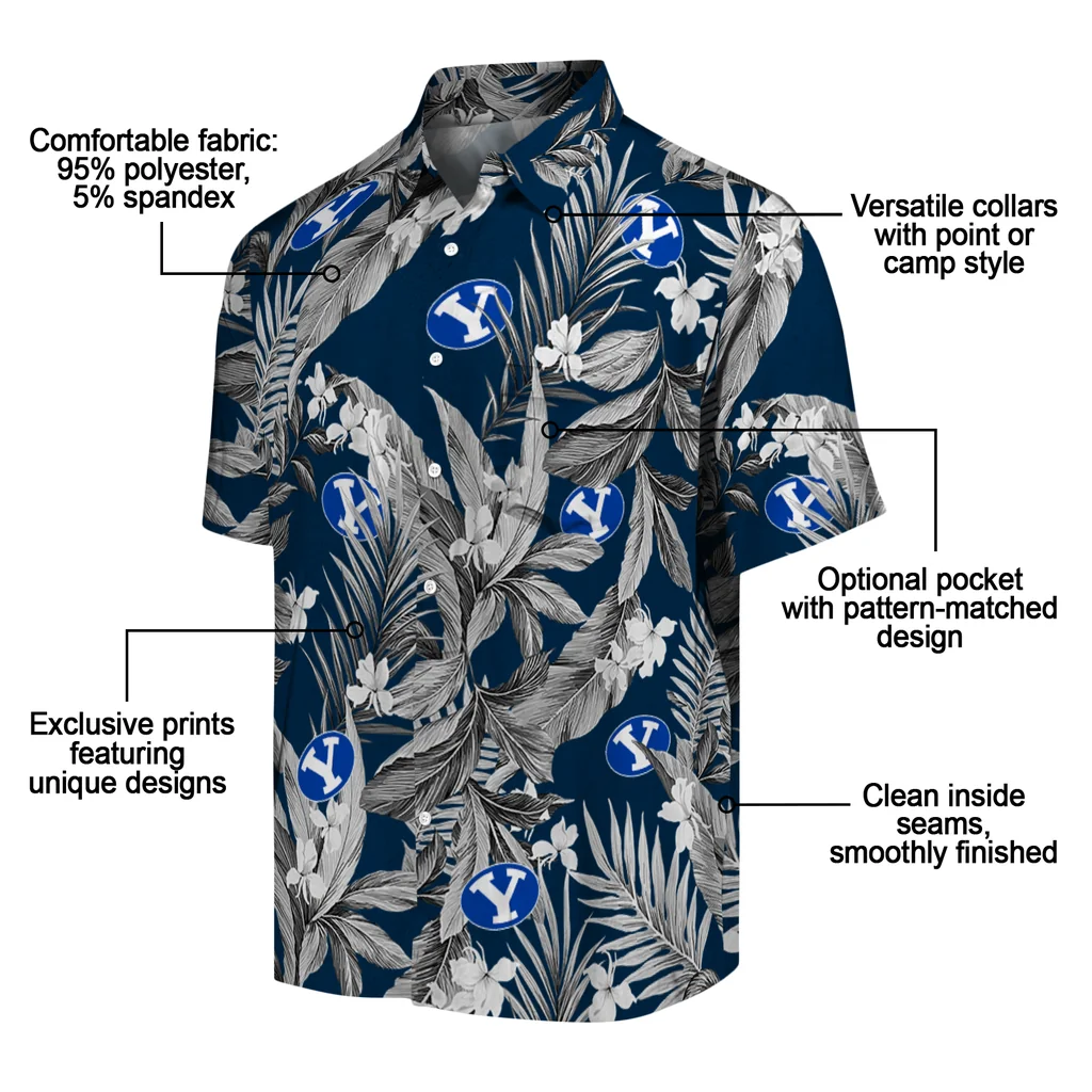 BYU Cougars Hawaiian Shirt - Palm Leaves byu cougars palm leaves blue hawaiian shirts new arrival