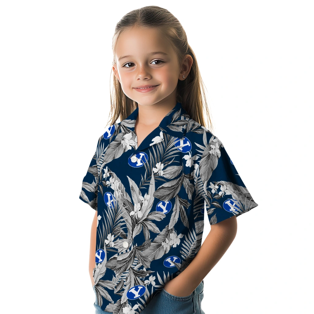 BYU Cougars Hawaiian Shirt - Palm Leaves byu cougars palm leaves blue hawaiian shirts premium grade