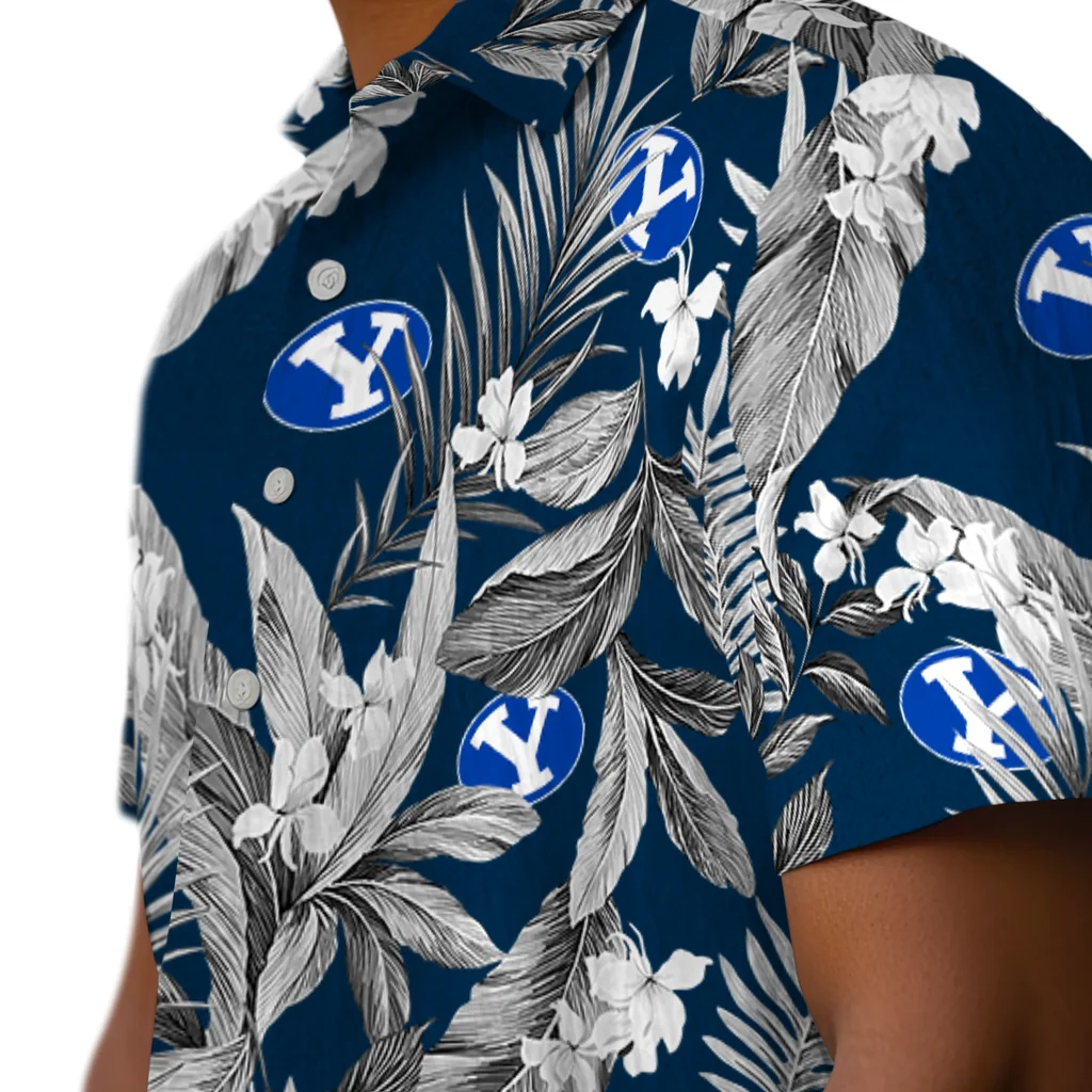 BYU Cougars Hawaiian Shirt - Palm Leaves byu cougars palm leaves blue hawaiian shirts trendy