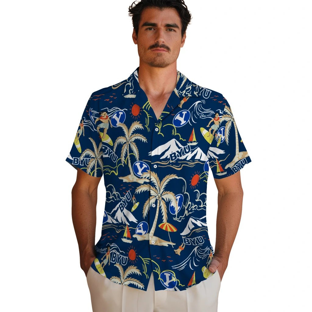 BYU Cougars Hawaiian Shirt - Palm Tree Island byu cougars palm tree island blue hawaiian shirts fashion forward