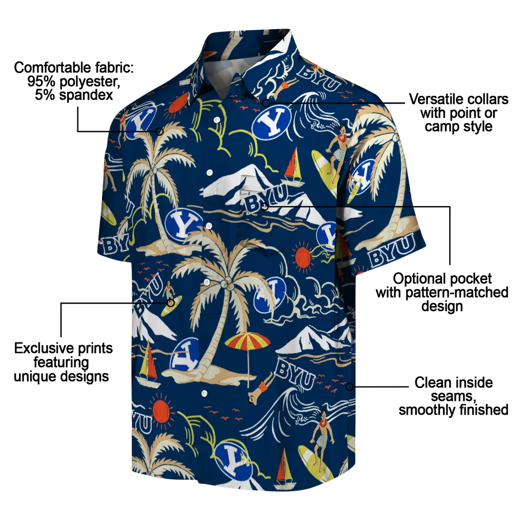 BYU Cougars Hawaiian Shirt - Palm Tree Island byu cougars palm tree island blue hawaiian shirts new arrival
