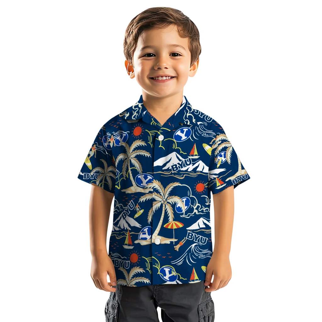 BYU Cougars Hawaiian Shirt - Palm Tree Island byu cougars palm tree island blue hawaiian shirts top rated