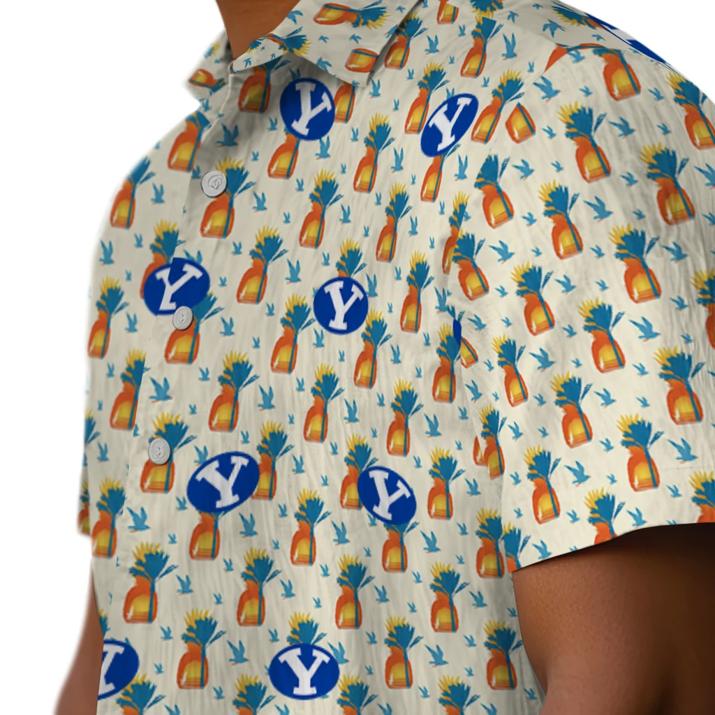 BYU Cougars Hawaiian Shirt - Pineapple Delight byu cougars pineapple delight beige hawaiian shirts trendy