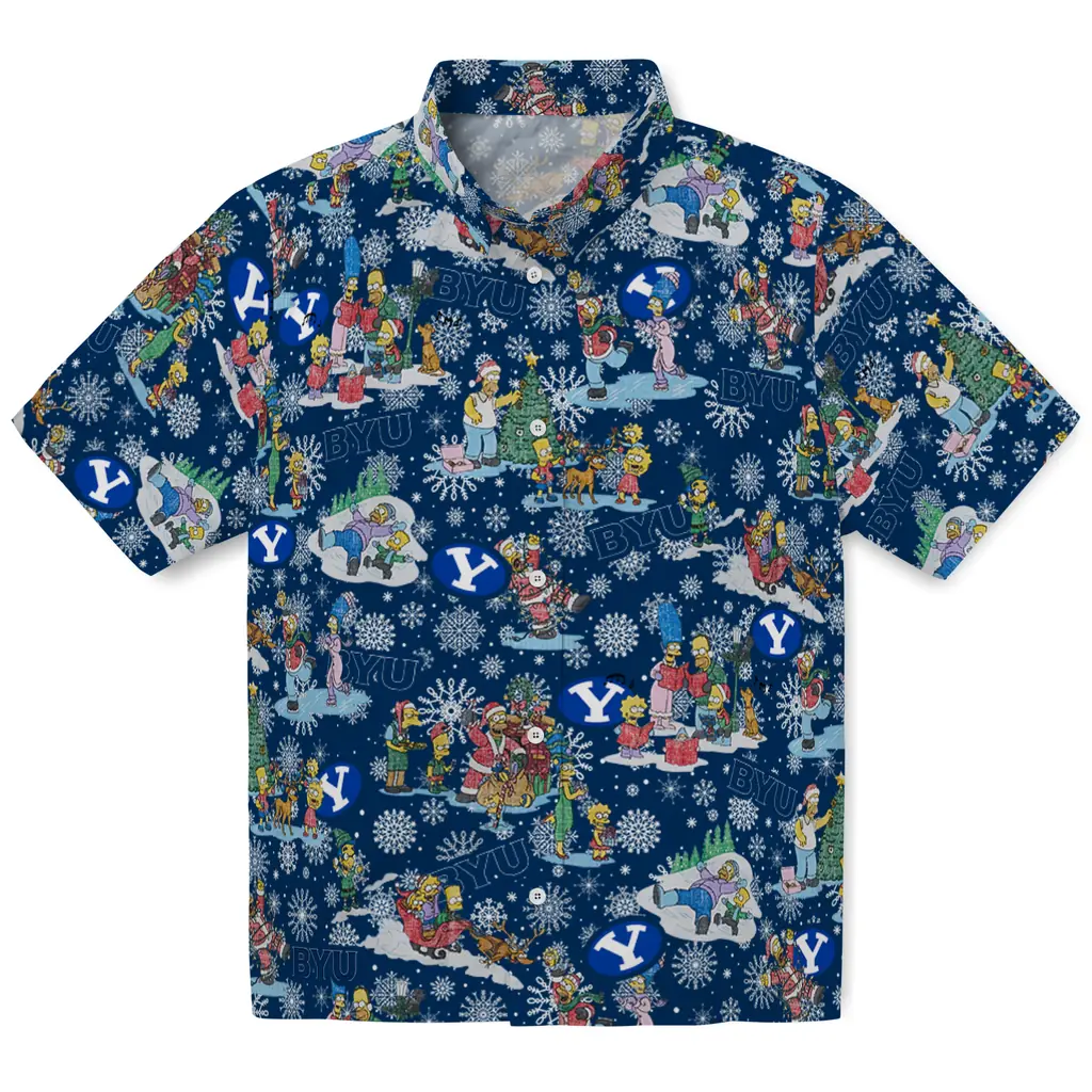 BYU Cougars Hawaiian Shirt - Simpsons Christmas byu cougars simpsons christmas blue hawaiian shirts best selling