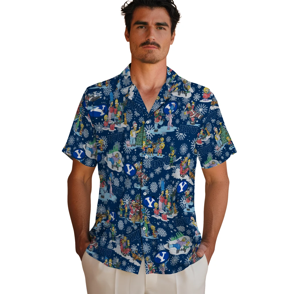 BYU Cougars Hawaiian Shirt - Simpsons Christmas byu cougars simpsons christmas blue hawaiian shirts fashion forward