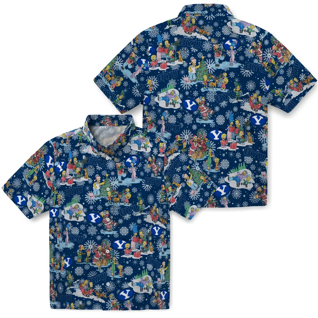 BYU Cougars Hawaiian Shirt - Simpsons Christmas byu cougars simpsons christmas blue hawaiian shirts high quality