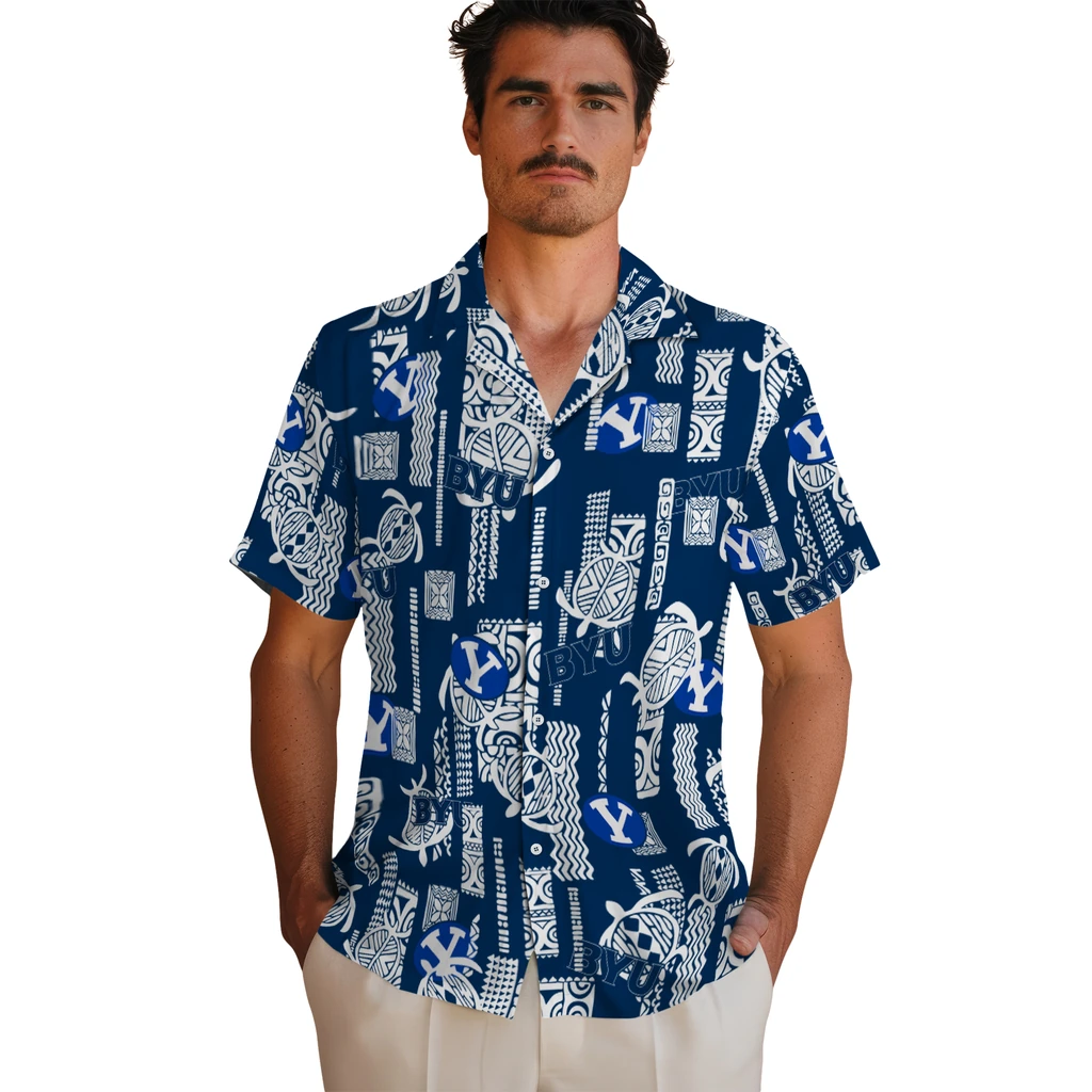 BYU Cougars Hawaiian Shirt - Turtle Lines byu cougars turtle lines blue hawaiian shirts fashion forward