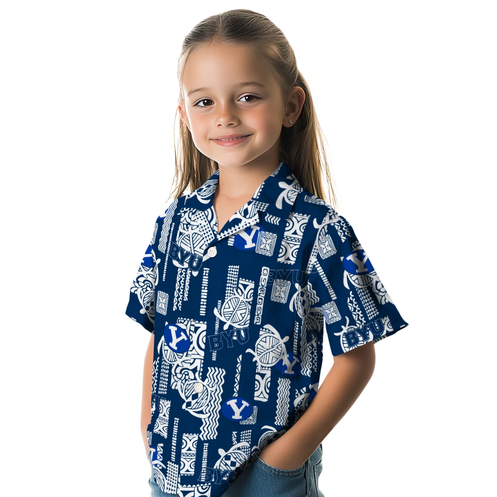 BYU Cougars Hawaiian Shirt - Turtle Lines byu cougars turtle lines blue hawaiian shirts premium grade