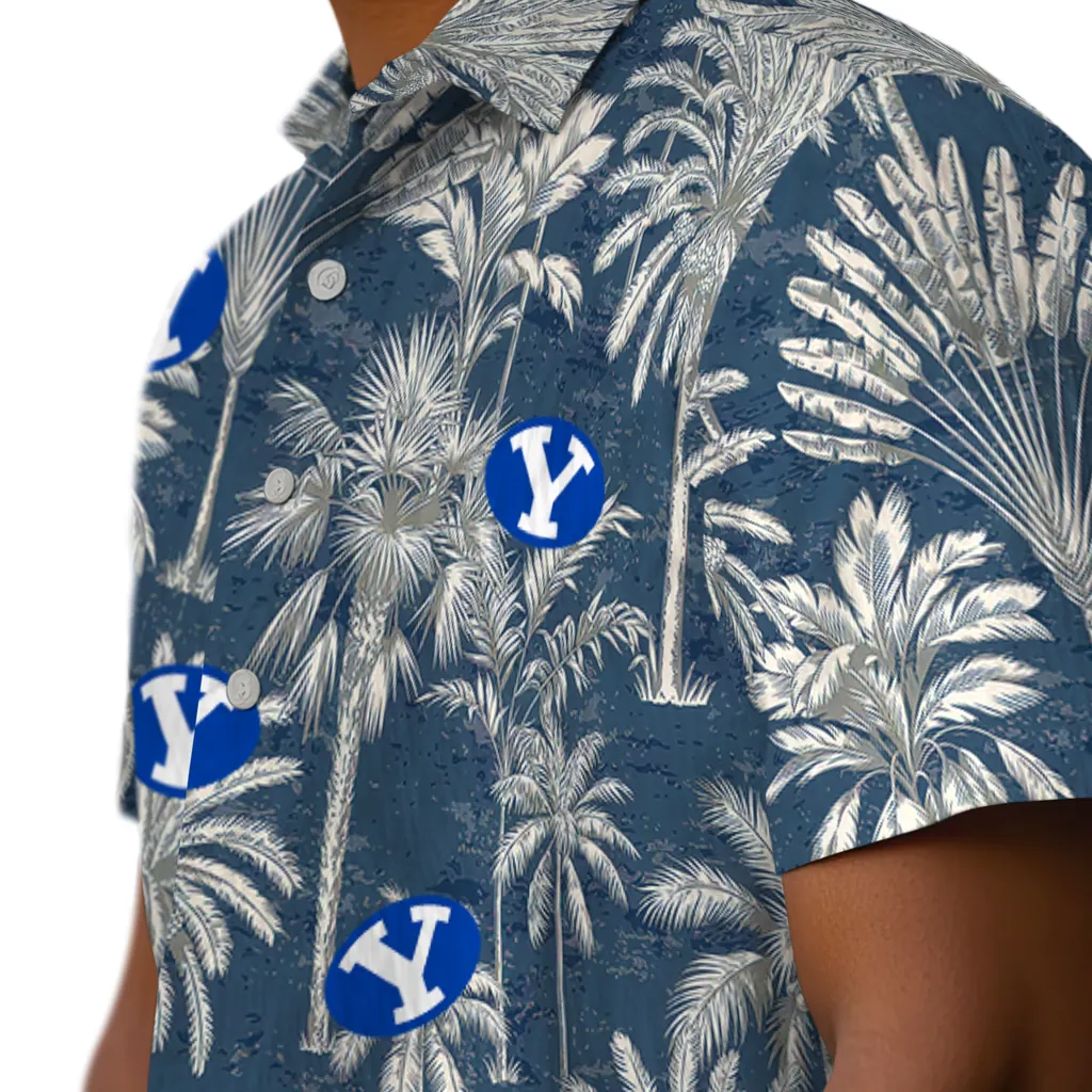 BYU Cougars Hawaiian Shirt - Vintage Palm Tree byu cougars palm shadows blue hawaiian shirts trendy