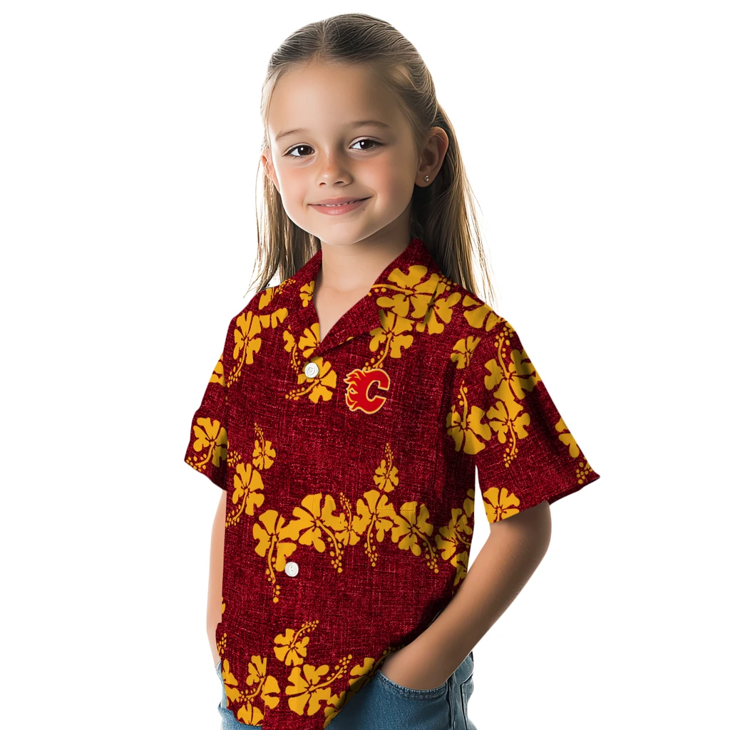 Calgary Flames Hawaiian Shirt - 50th State Flower calgary flames hibiscus petals red hawaiian shirts premium grade