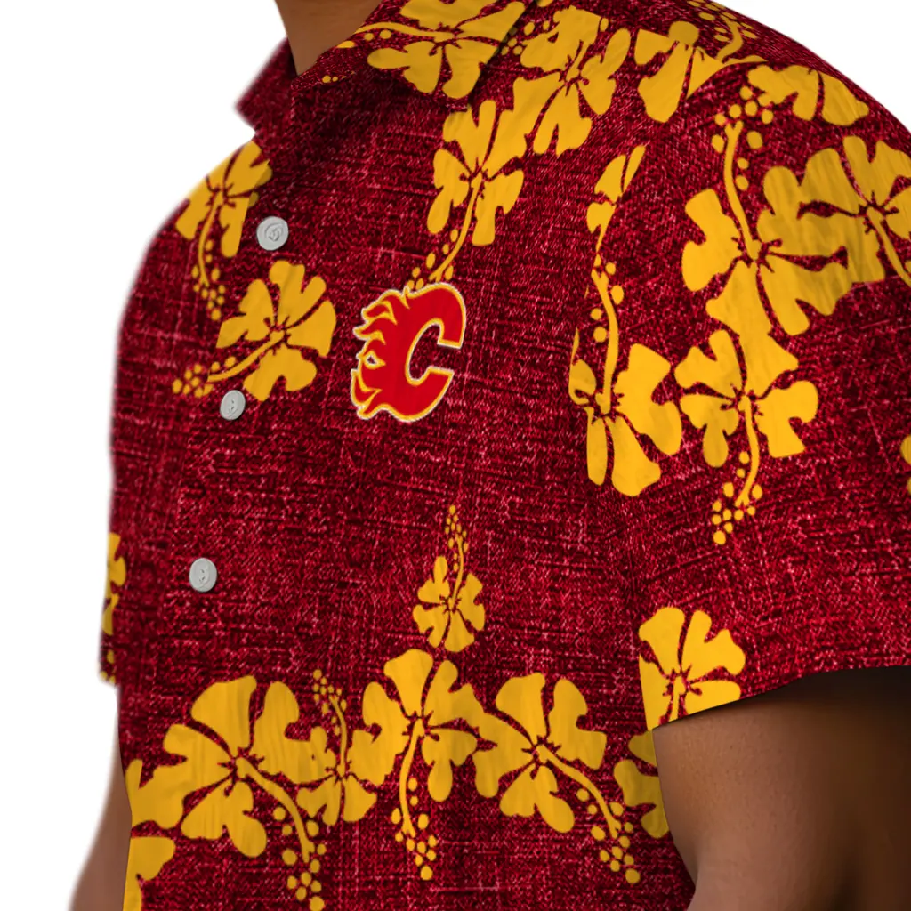 Calgary Flames Hawaiian Shirt - 50th State Flower calgary flames hibiscus petals red hawaiian shirts trendy