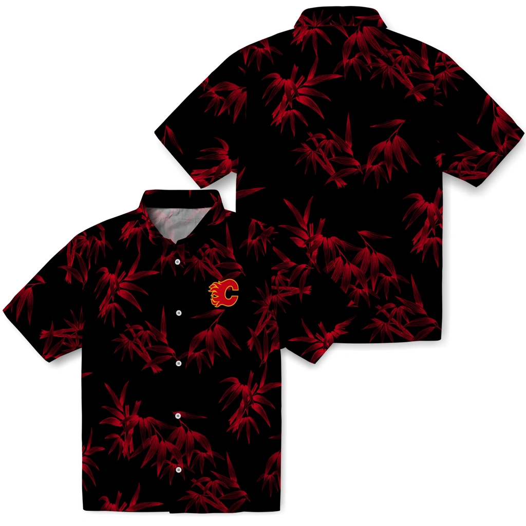 Calgary Flames Hawaiian Shirt - Bamboo Branches calgary flames bamboo branches red black hawaiian shirts high quality