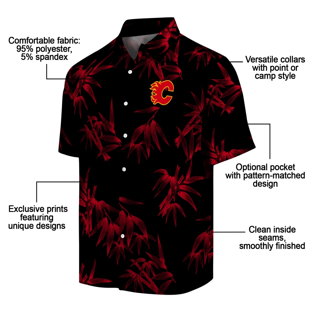 Calgary Flames Hawaiian Shirt - Bamboo Branches calgary flames bamboo branches red black hawaiian shirts new arrival