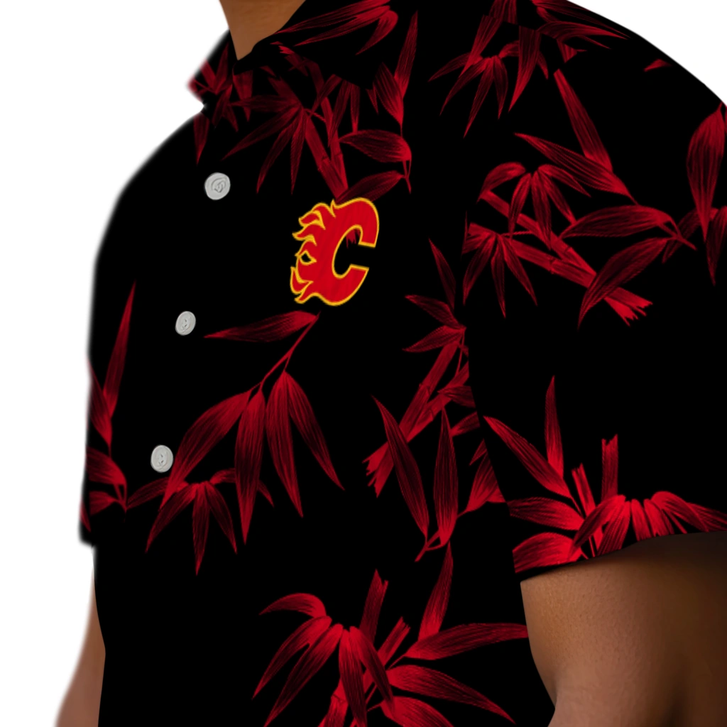 Calgary Flames Hawaiian Shirt - Bamboo Branches calgary flames bamboo branches red black hawaiian shirts trendy