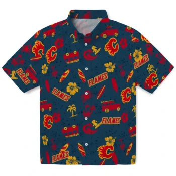 calgary flames beach vibe navy hawaiian shirts best selling