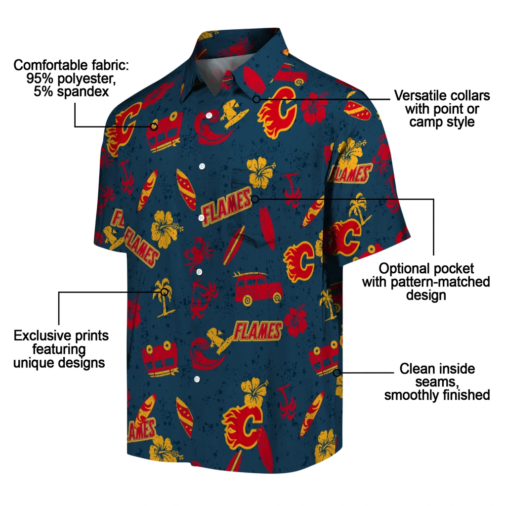 Calgary Flames Hawaiian Shirt - Beach Vibe calgary flames beach vibe navy hawaiian shirts new arrival