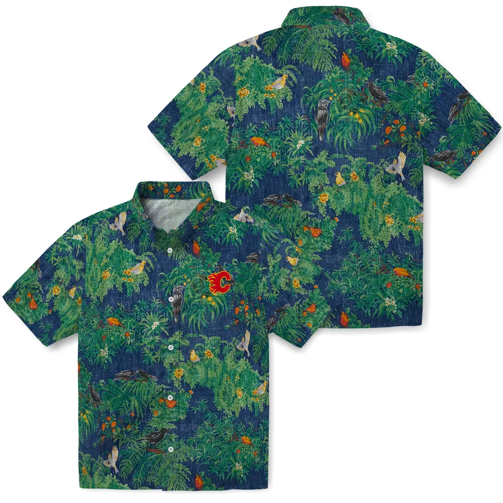 Calgary Flames Hawaiian Shirt - Bird Canopy calgary flames bird canopy green hawaiian shirts high quality