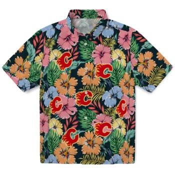 calgary flames brilliant hibiscus garden hawaiian shirts best selling