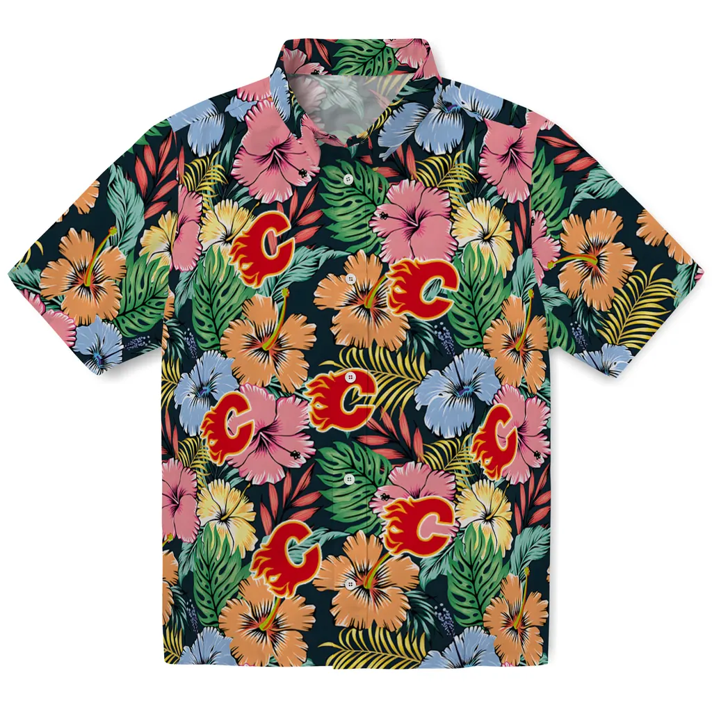 Calgary Flames Hawaiian Shirt - Brilliant Hibiscus Garden calgary flames brilliant hibiscus garden hawaiian shirts best selling