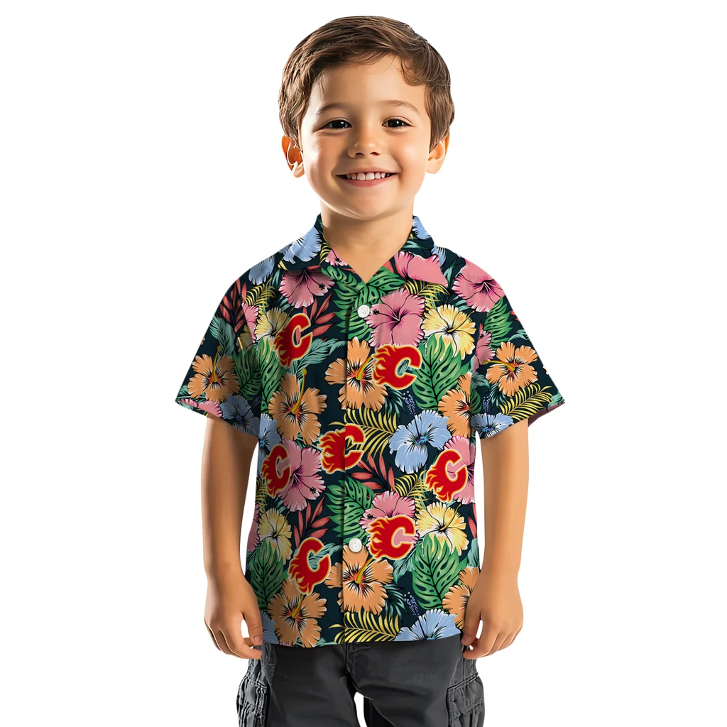 Calgary Flames Hawaiian Shirt - Brilliant Hibiscus Garden calgary flames brilliant hibiscus garden hawaiian shirts top rated