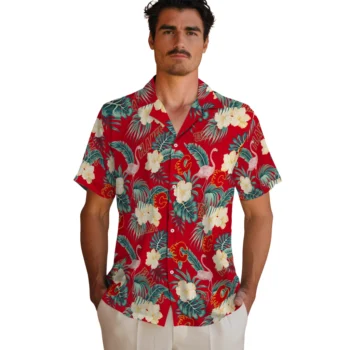 calgary flames flamingo palms red hawaiian shirts fashion forward