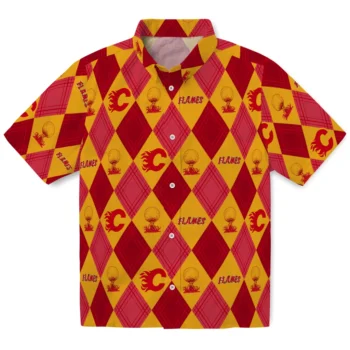 calgary flames balloon plaid red hawaiian shirts best selling