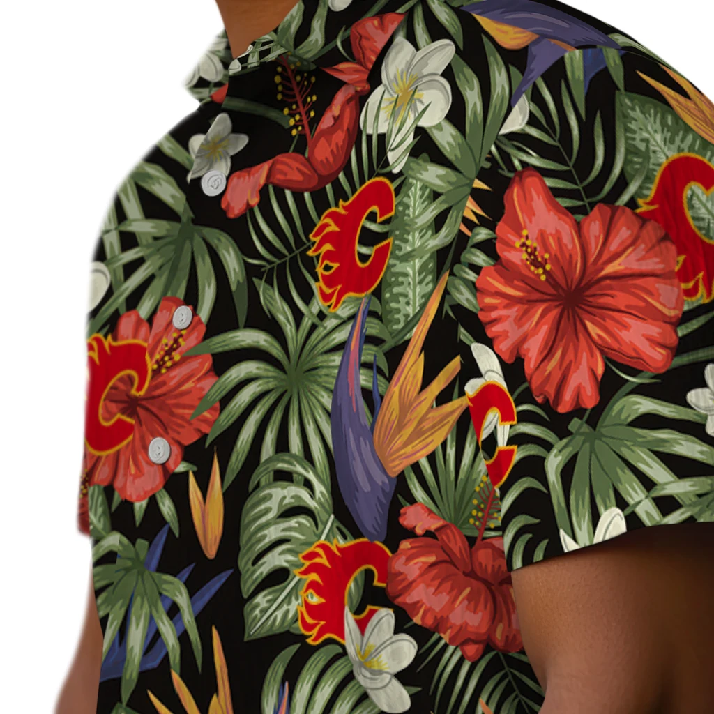 Calgary Flames Hawaiian Shirt - Hawaii Floral Hibiscus calgary flames hibiscus bird hawaiian shirts trendy