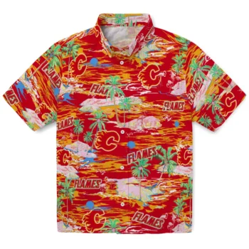calgary flames flamingo retreat red hawaiian shirts best selling