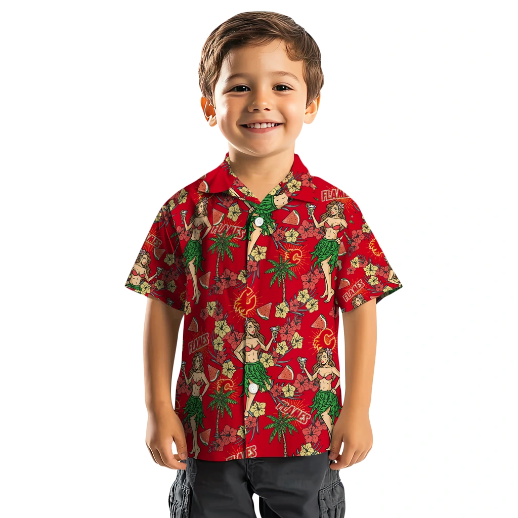 Calgary Flames Hawaiian Shirt - Hawaiian Girls Design calgary flames hawaiian girls design red hawaiian shirts top rated