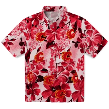calgary flames hibiscus arrangement red hawaiian shirts best selling