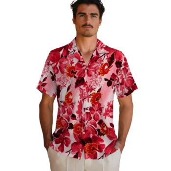 calgary flames hibiscus arrangement red hawaiian shirts fashion forward