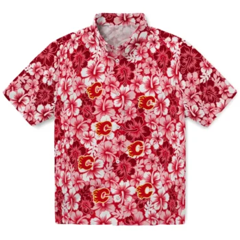 calgary flames hibiscus blooms red hawaiian shirts best selling