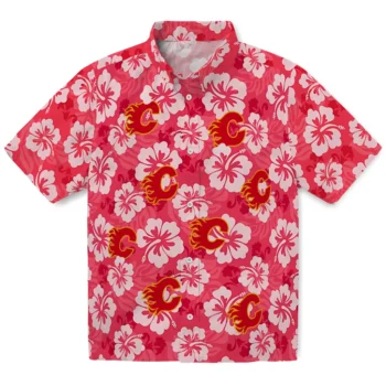 calgary flames hibiscus cluster red hawaiian shirts best selling