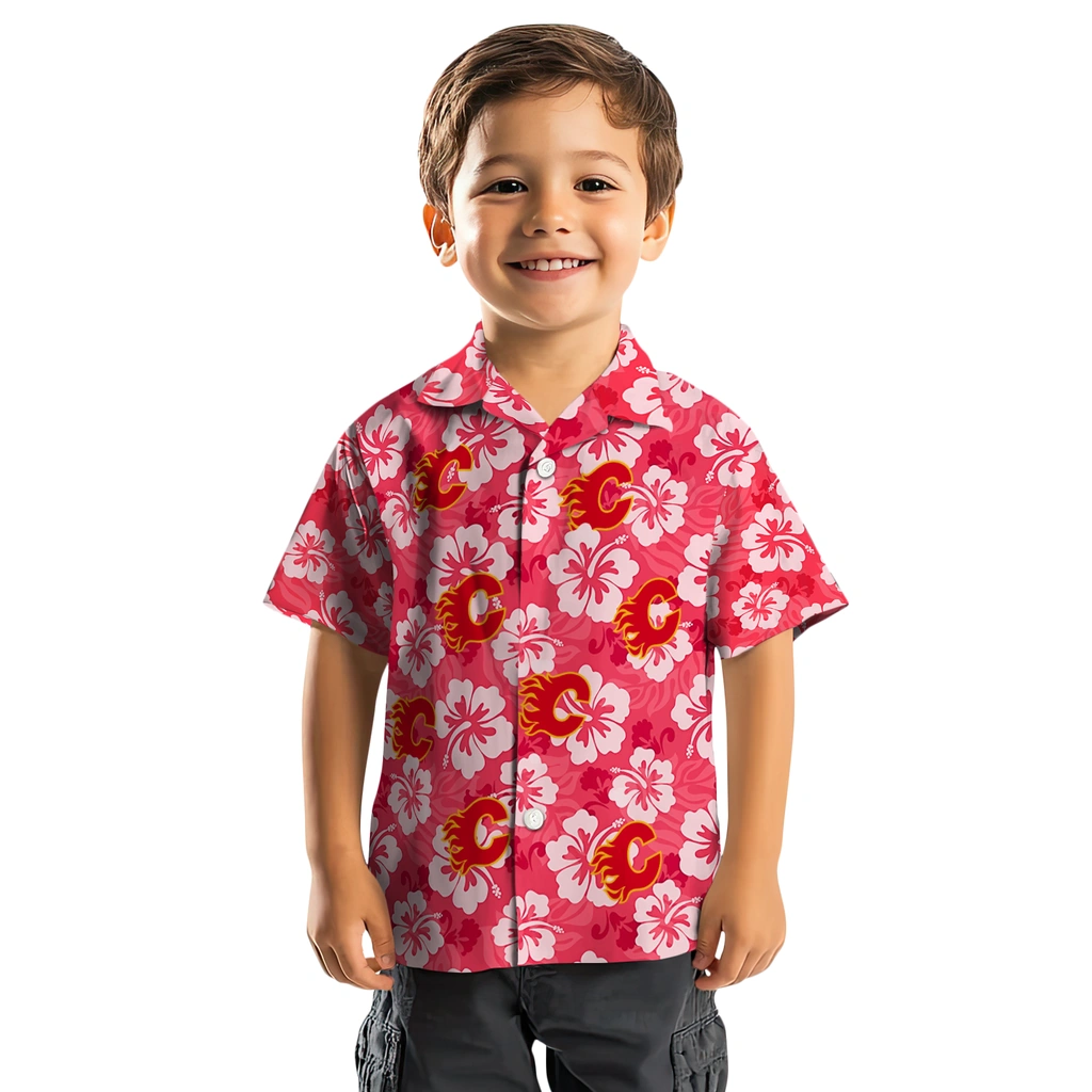 Calgary Flames Hawaiian Shirt - Hibiscus Cluster calgary flames hibiscus cluster red hawaiian shirts top rated